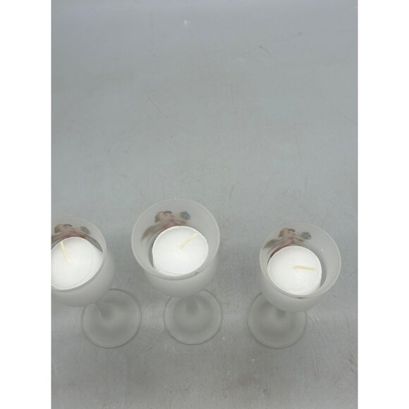 L. E. Smith Set of 3 Candle Votive Holders Baby & Angels Christmas Frosted Glass - Picture 10 of 10